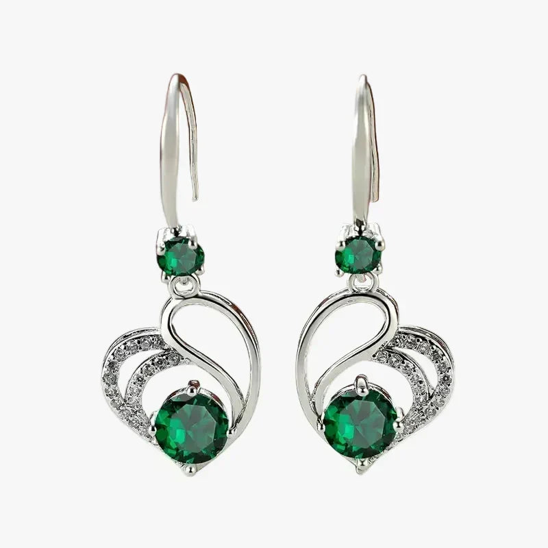 Silver Drop Earrings Méabh with Emerald Crystals
