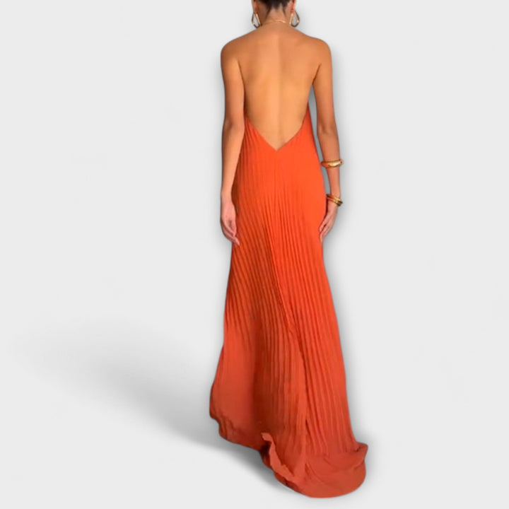 Poppy - Orange Maxikleid mit Plissee