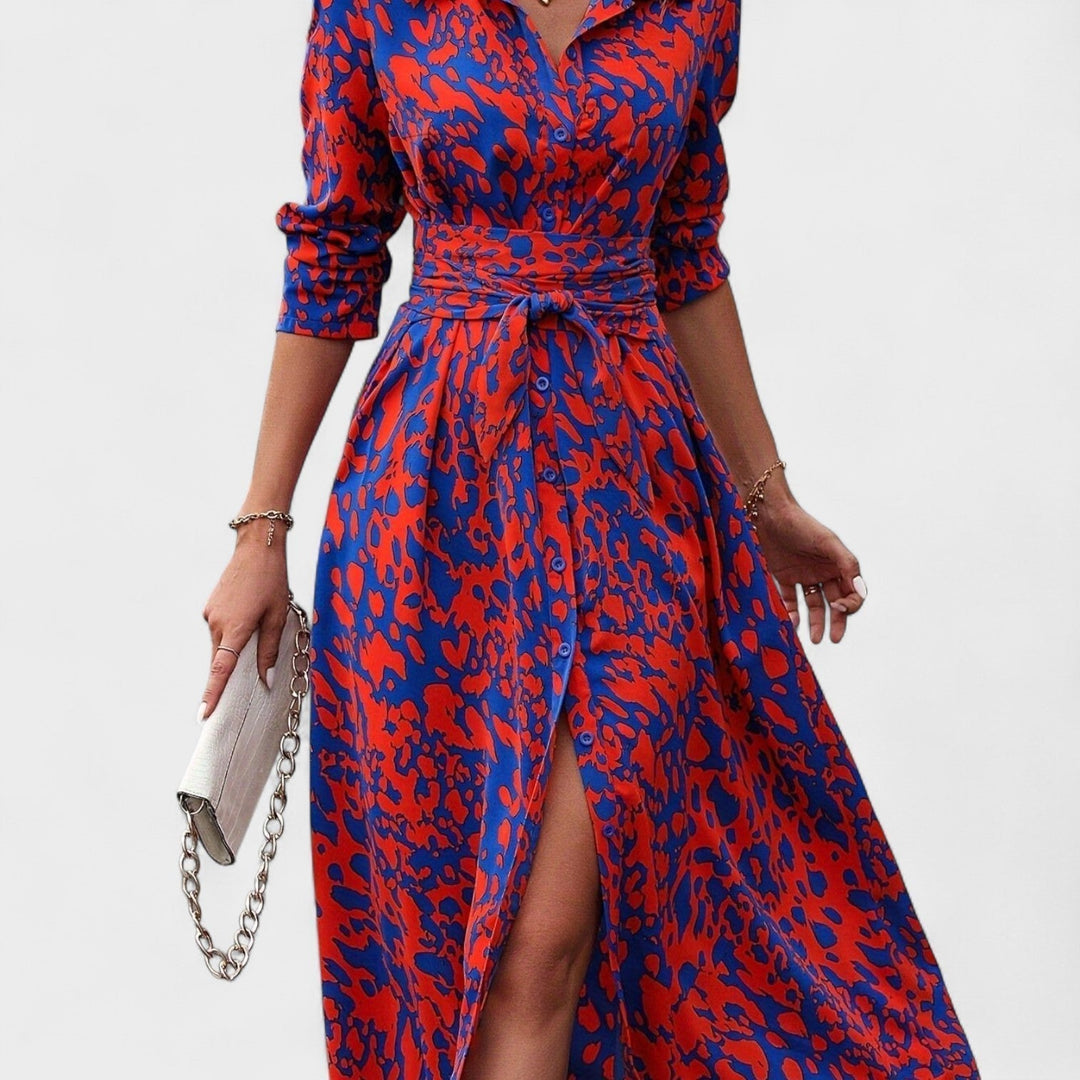 Bianca - Rotes Kleid mit Animal-Print