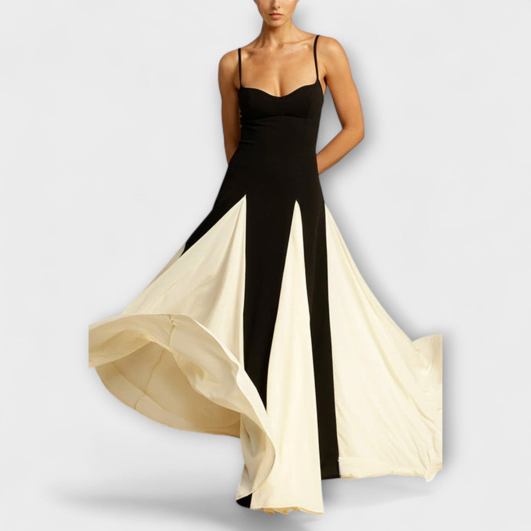Ember - Schwarz-cremes A-Linien-Maxikleid mit Tüll