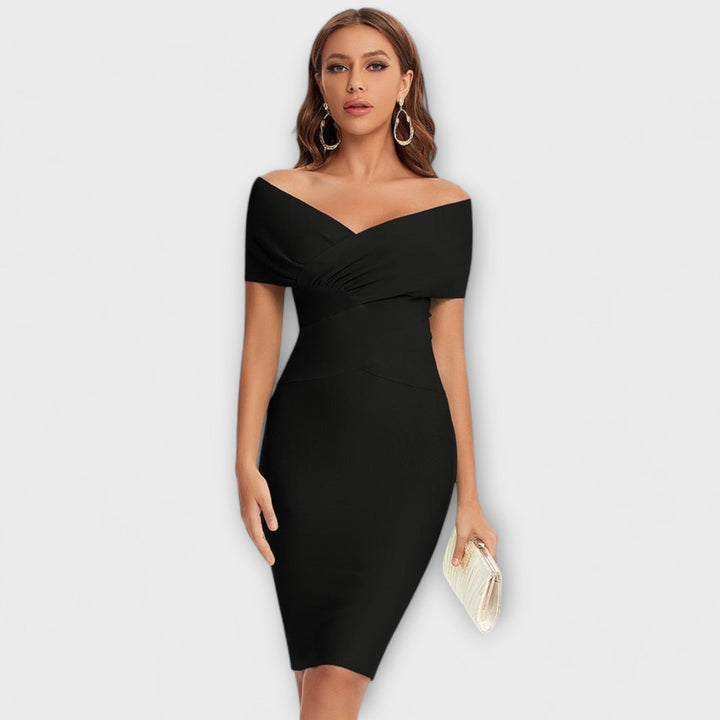 Elegantes schwarzes Kleid mit V-Ausschnitt