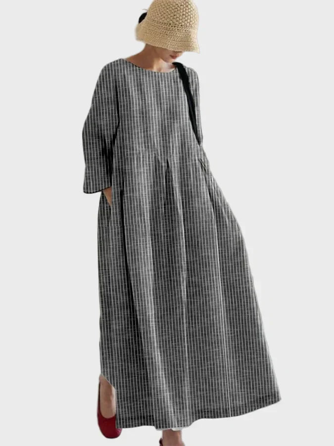 Rostrotes Streifen-Leinenkleid