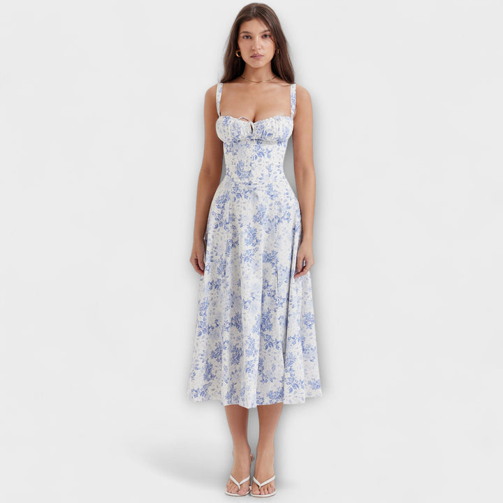 Zipporas - Tailliertes Bustierkleid mit Frühlingsblumen