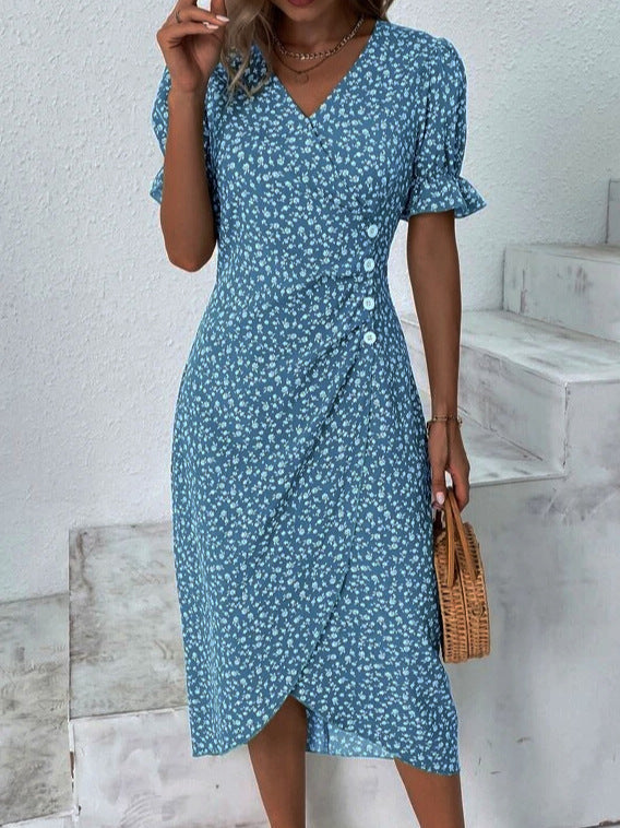 Rita - Graues Wickelkleid mit Tupfenmuster