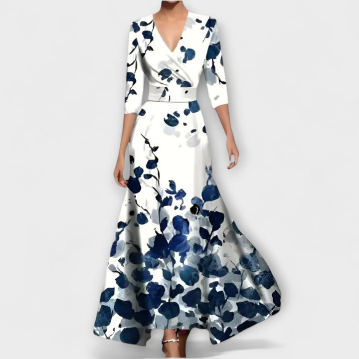 Alma - Weiss-blaues Kleid mit Blütenmuster