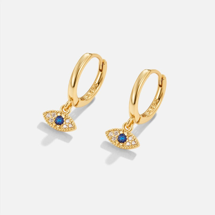 Gold Drop Earrings Íde with Sapphire Eye