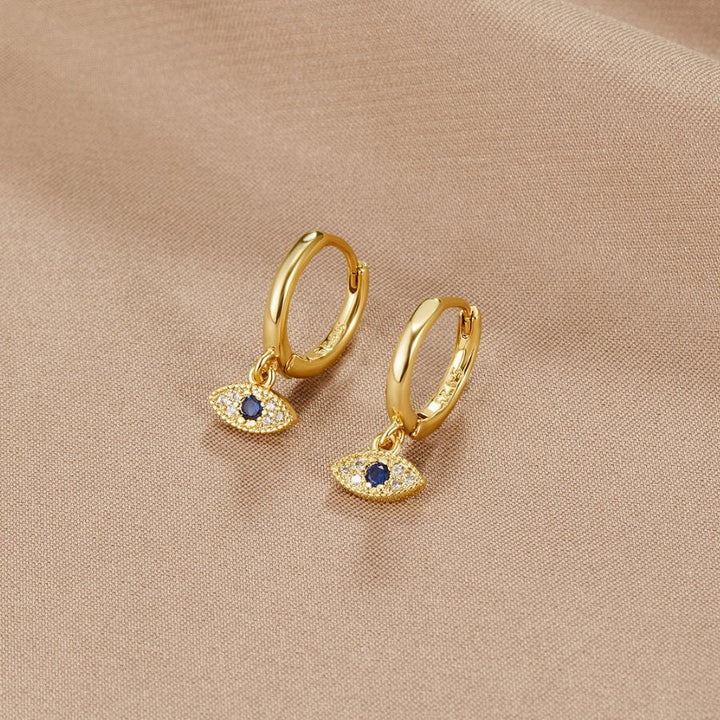 Gold Drop Earrings Íde with Sapphire Eye