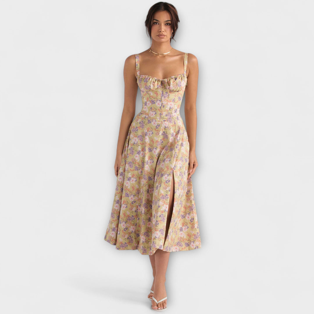 Zipporas - Tailliertes Bustierkleid mit Frühlingsblumen
