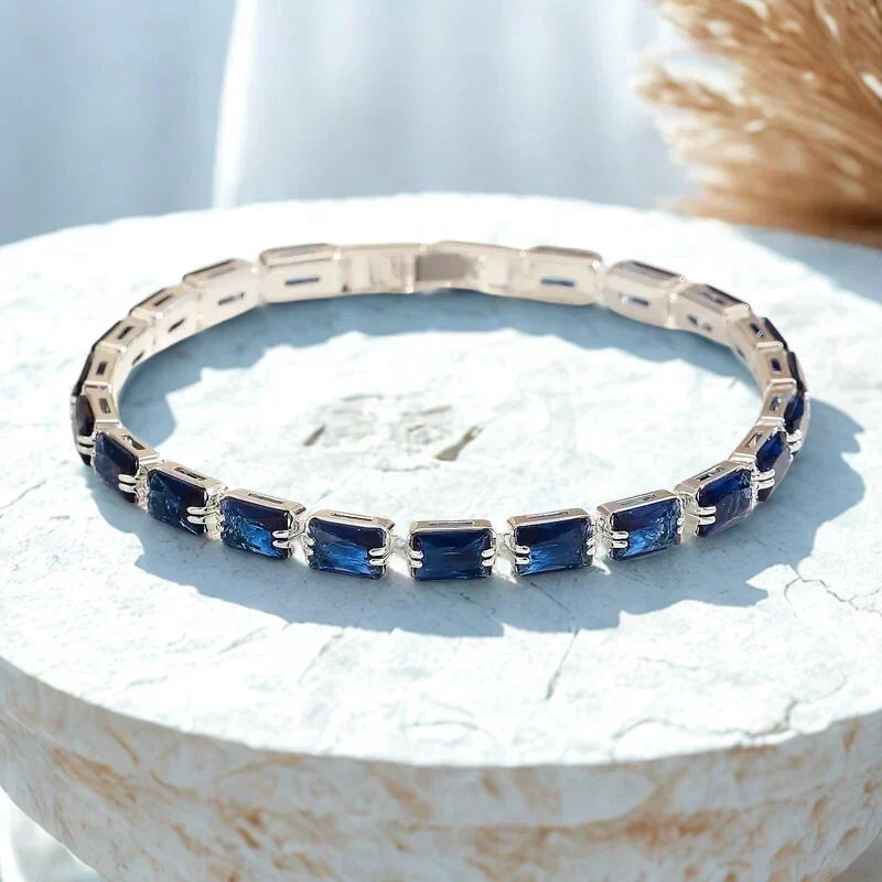 Silver Beaded Bracelet Ciara with Sapphire