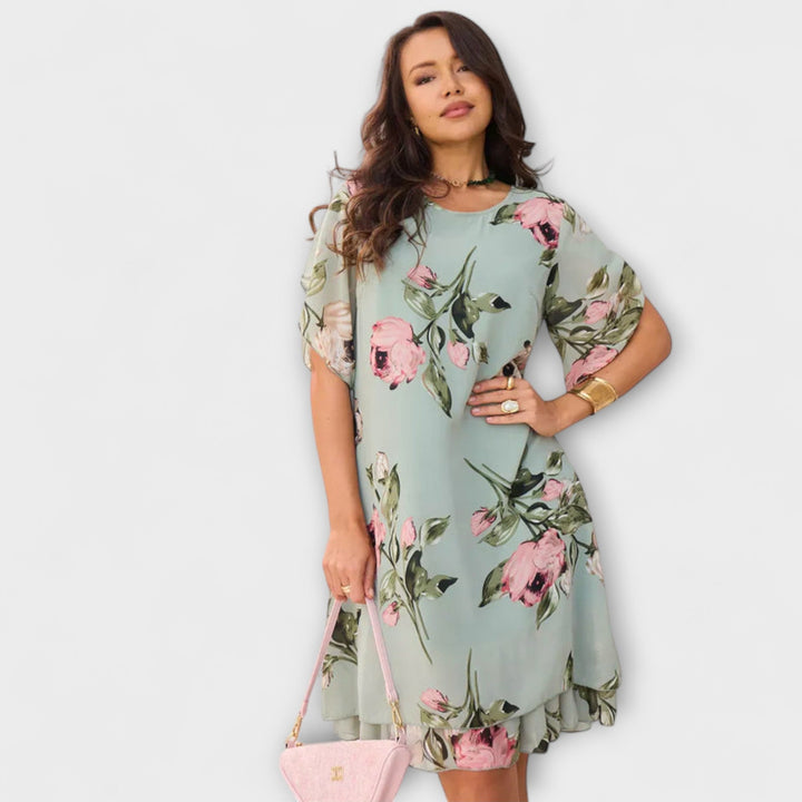 Melin - Schwarzes Chiffonkleid mit Blütenmuster
