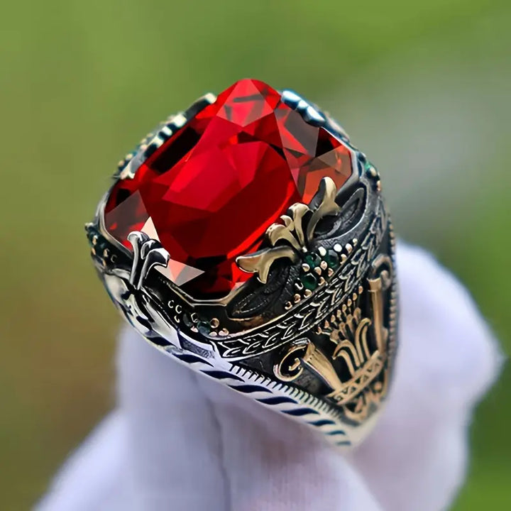 Silver Statement Ring Nuala with Ruby
