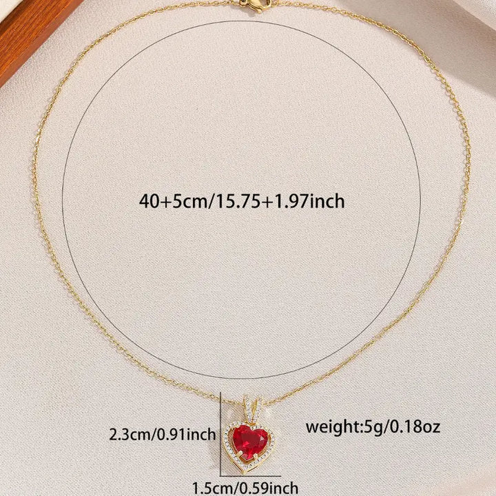 Gold Necklace Róisín with Red Ruby Heart