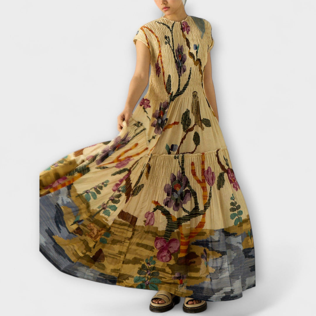 Amara - Plissiertes Maxikleid mit Animal-Print