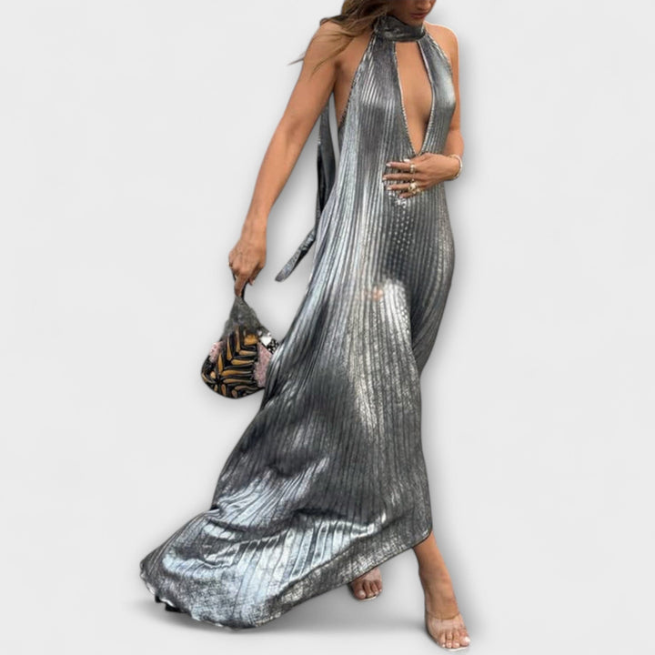 Calliope - Silbernes Metallic-Maxikleid