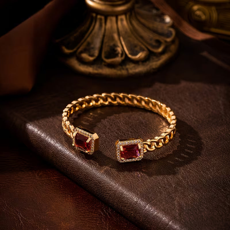 Gold Cuff Bracelet Treasa with Ruby