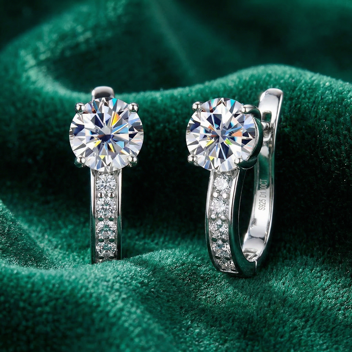 Gold Huggie Earrings Ciara with Crystal Solitaire
