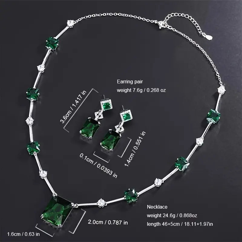 Silver Necklace Set Órla with Emerald