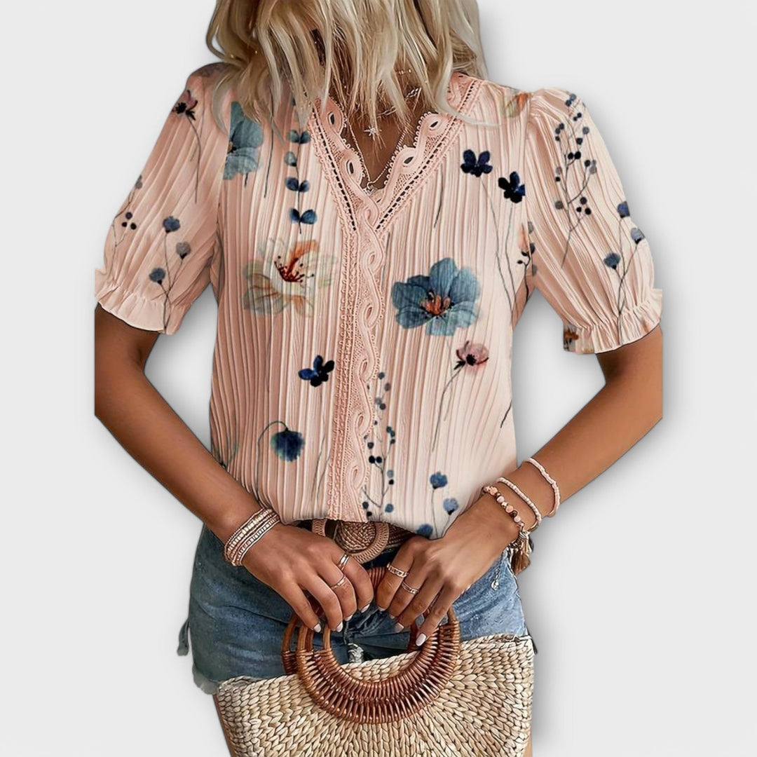 Emily - Rosa Bluse mit Blütenmuster und Spitze