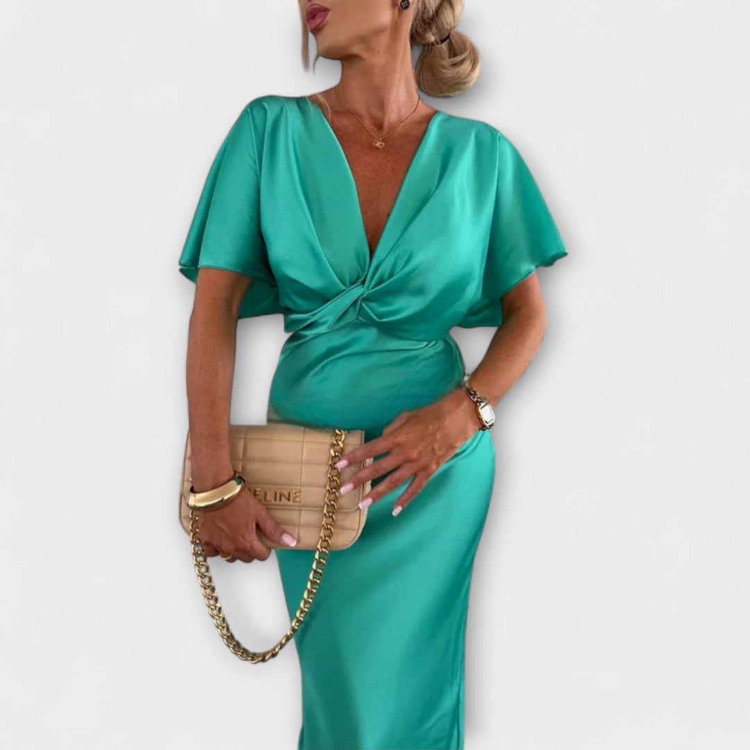Sable - Schwarzes Satin-Maxikleid mit Knotendetail
