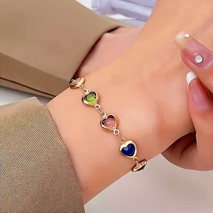 Gold Chain Bracelet Áine with Rainbow Crystal Hearts