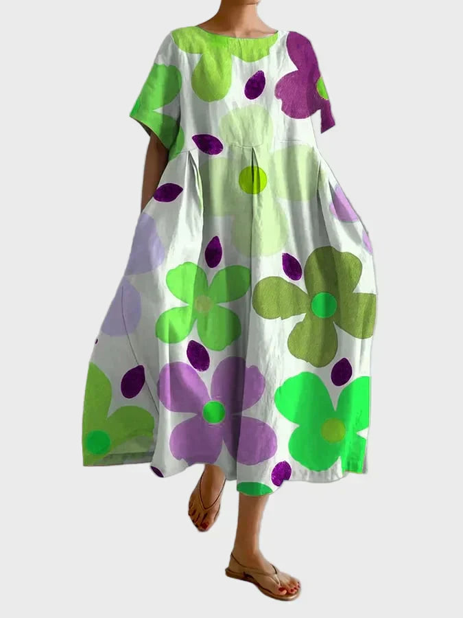 Limettengrünes Kleid mit Blumenmuster