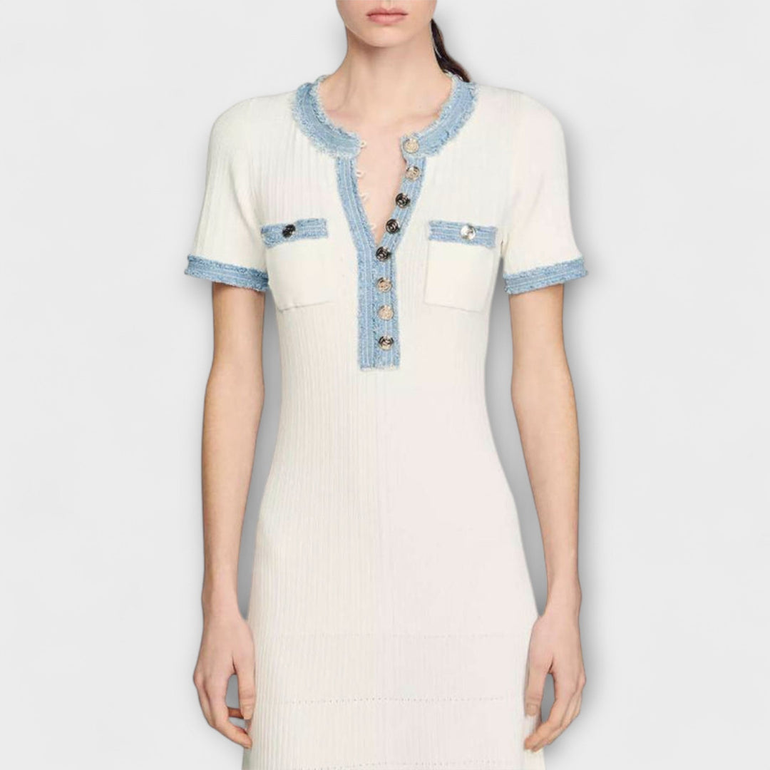 Alecia - Weisses strukturiertes Maxikleid