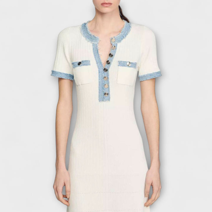 Alecia - Weisses strukturiertes Maxikleid