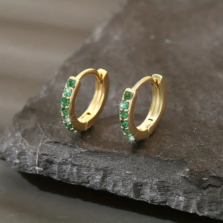 Gold Hoop Earrings Ciara with Emerald