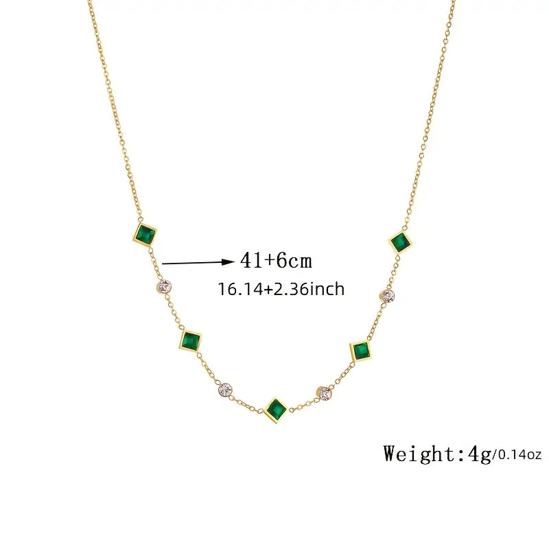 Gold Station Necklace Nuala with Emerald