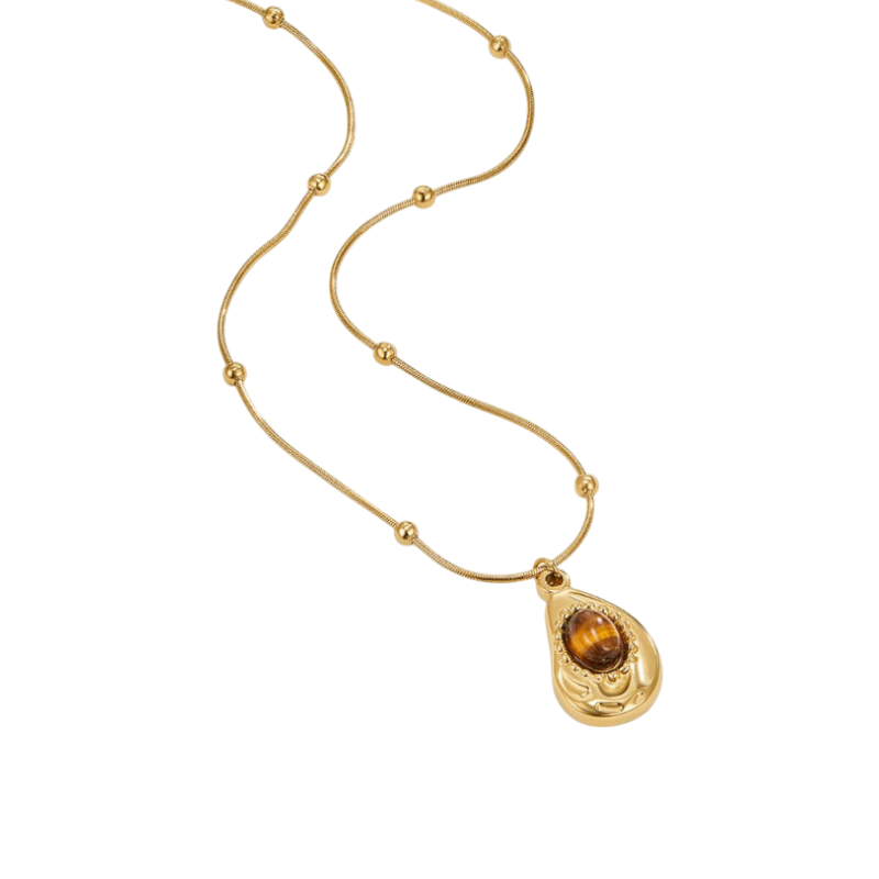 Gold Necklace Éabha with Amber Stone