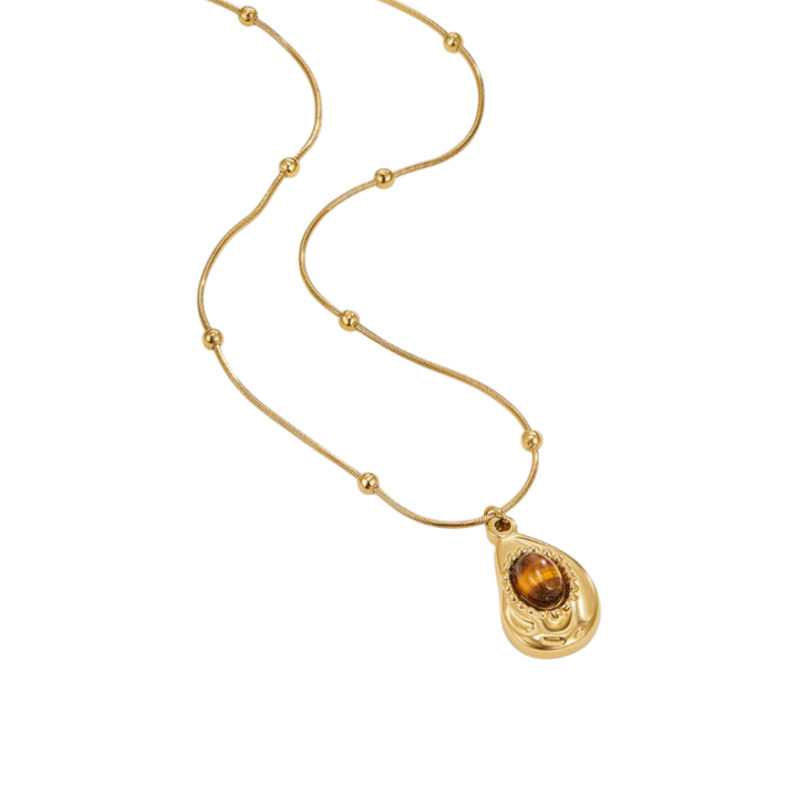 Gold Necklace Éabha with Amber Stone