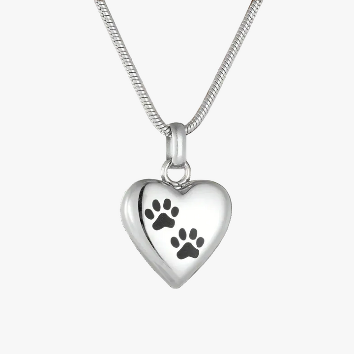 Silver Necklace Róisín with Paw Prints Heart