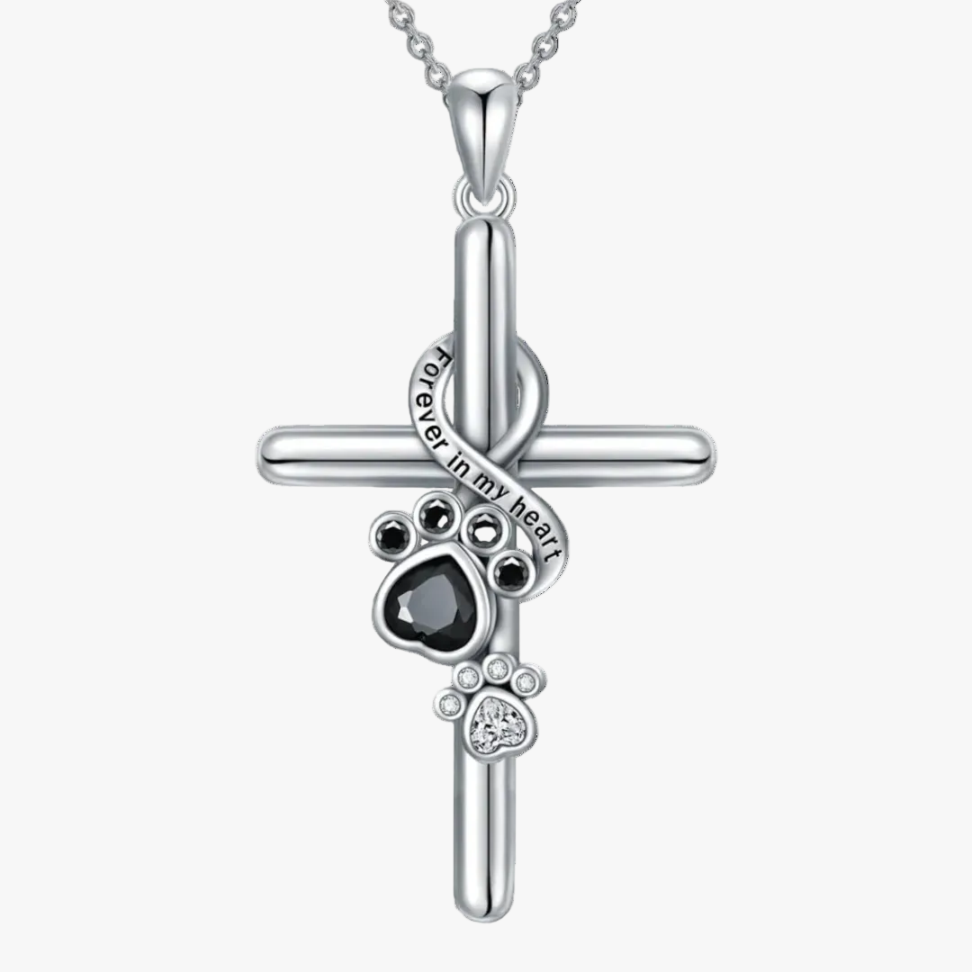 Silver Cross Necklace Siobhán with Paw Print
