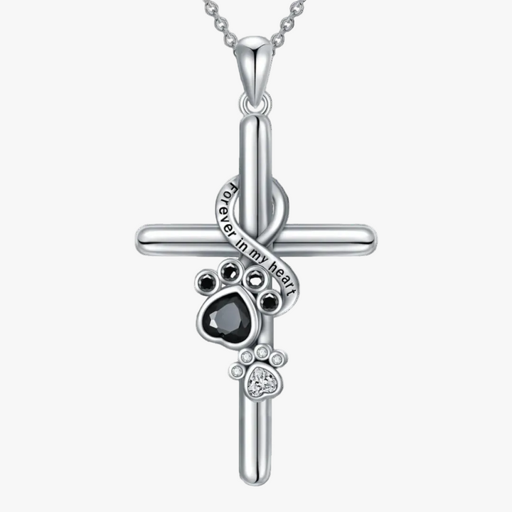 Silver Cross Necklace Siobhán with Paw Print