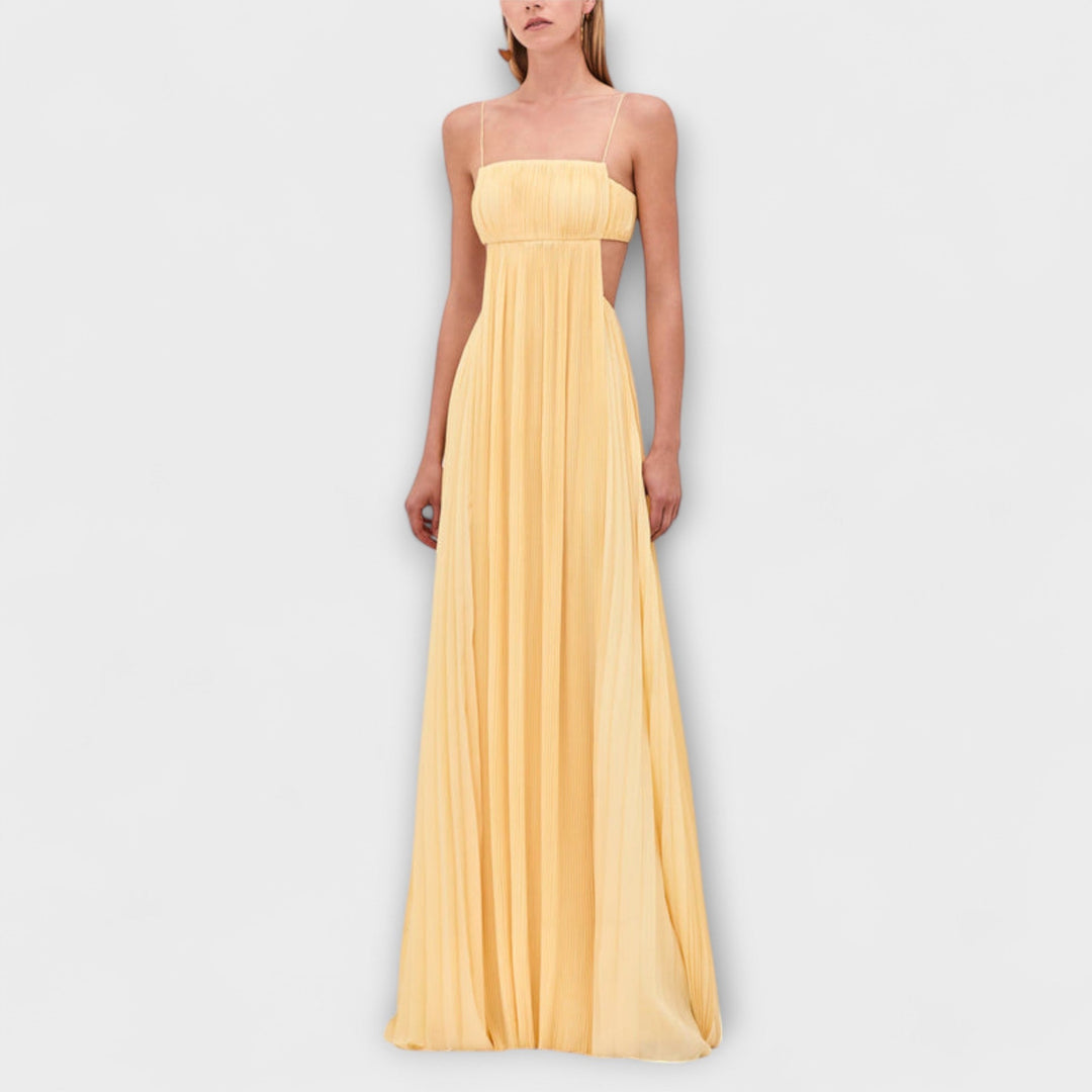 Mireille - Schwarzes plissiertes Maxikleid mit Cut-Out