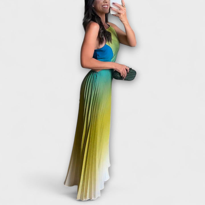Haven - Gelb-grünes Falten-Maxikleid mit Farbverlauf