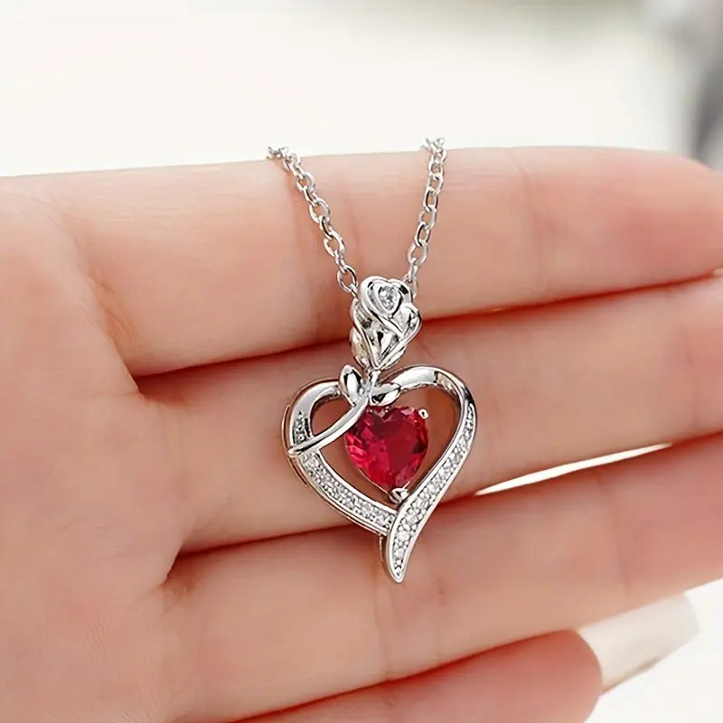 White Gold Necklace Deirdre with Ruby Heart