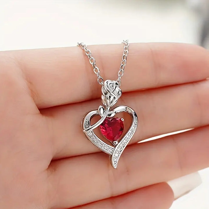 White Gold Necklace Deirdre with Ruby Heart