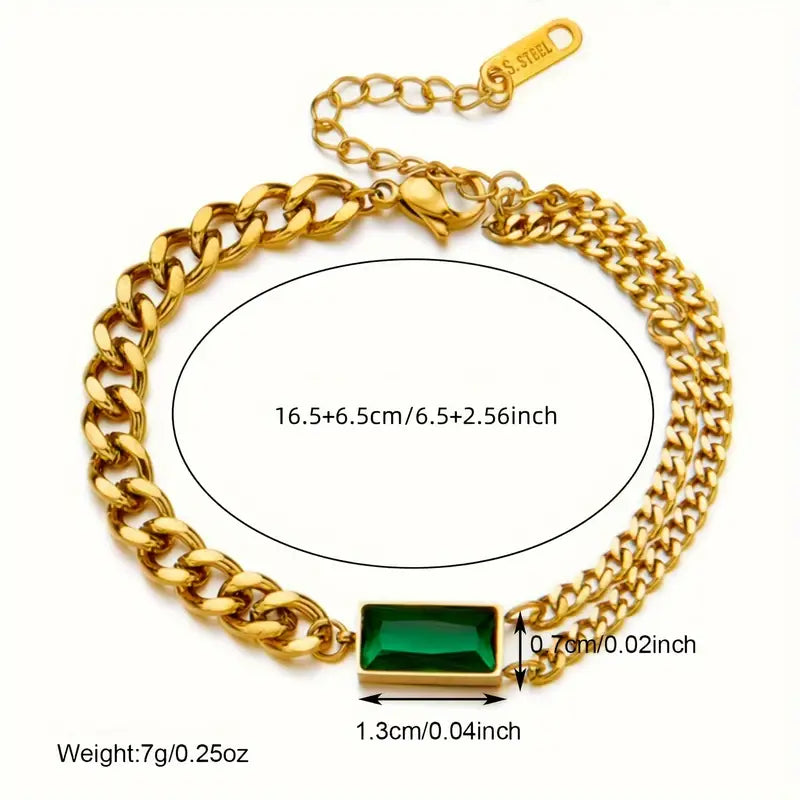 Gold Chain Bracelet Muirne with Emerald