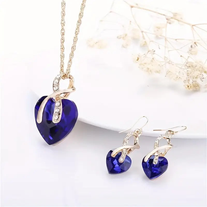 Gold Necklace Set Neasa with Blue Sapphire Hearts