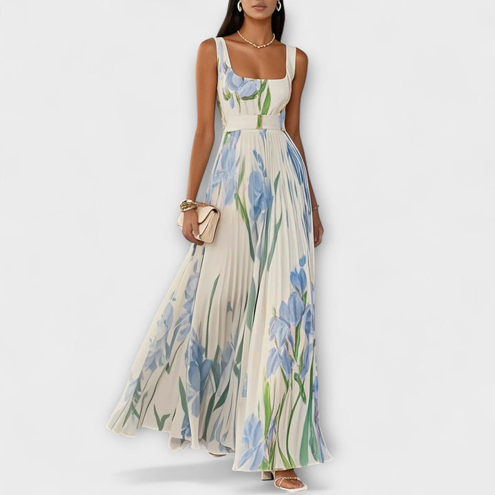 Penélope - Cremefarbenes Chiffon-Maxikleid mit Blüten