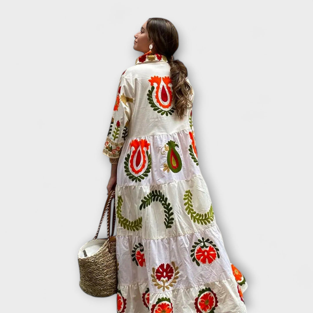 Diona - Weisses Maxikleid mit Blütenmuster