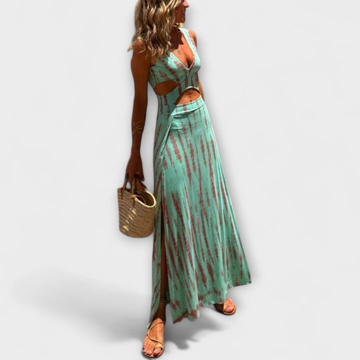 Ella - Gelbes Tie-Dye-Maxikleid mit Cut-Out