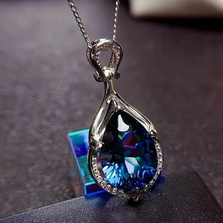 Silver Necklace Clíona with Sapphire Drop