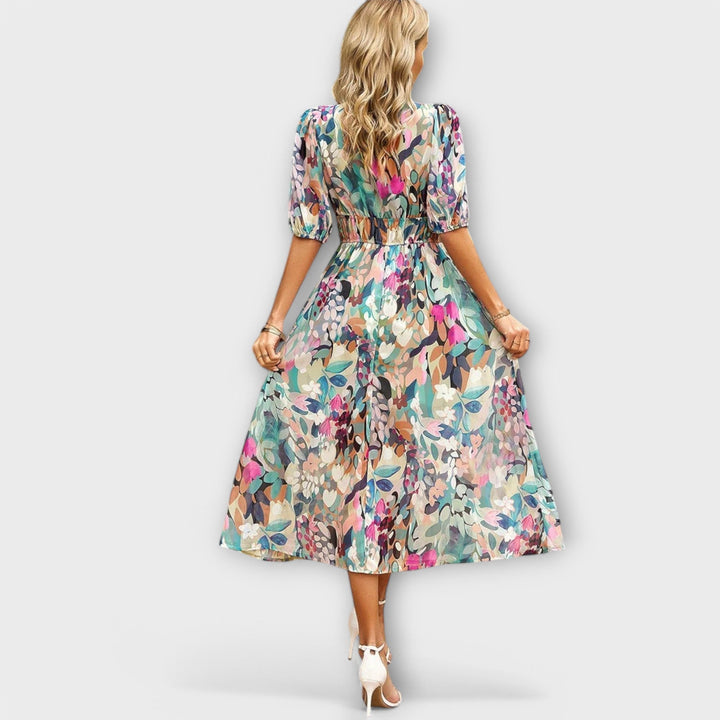 Mathilda - Blaues Midikleid mit Blütenmuster