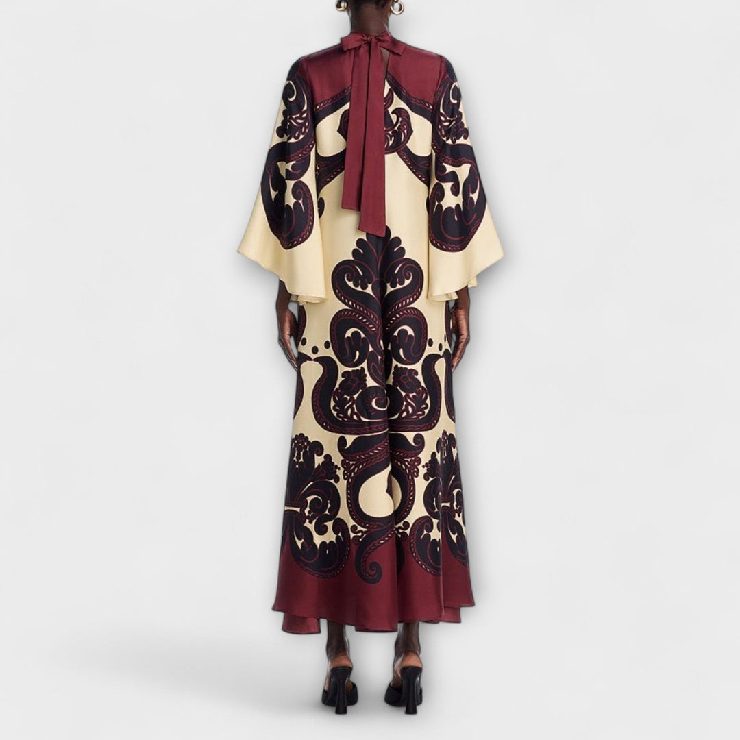 Lucy - Bordeaux-cremes Maxikleid mit Grenadilla-Print