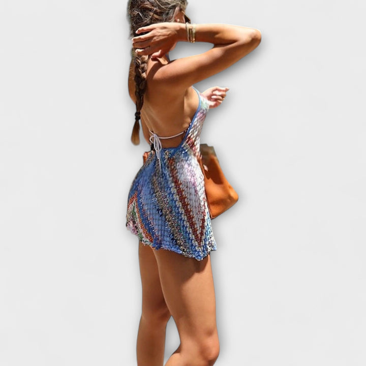 Helina - Bunter rückenfreier Neckholder-Romper