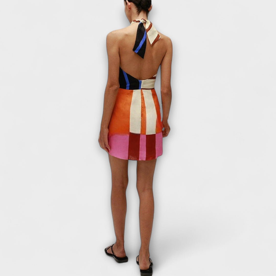 Jeniah - Mini-Kleid mit Neckholder und Farbblöcken