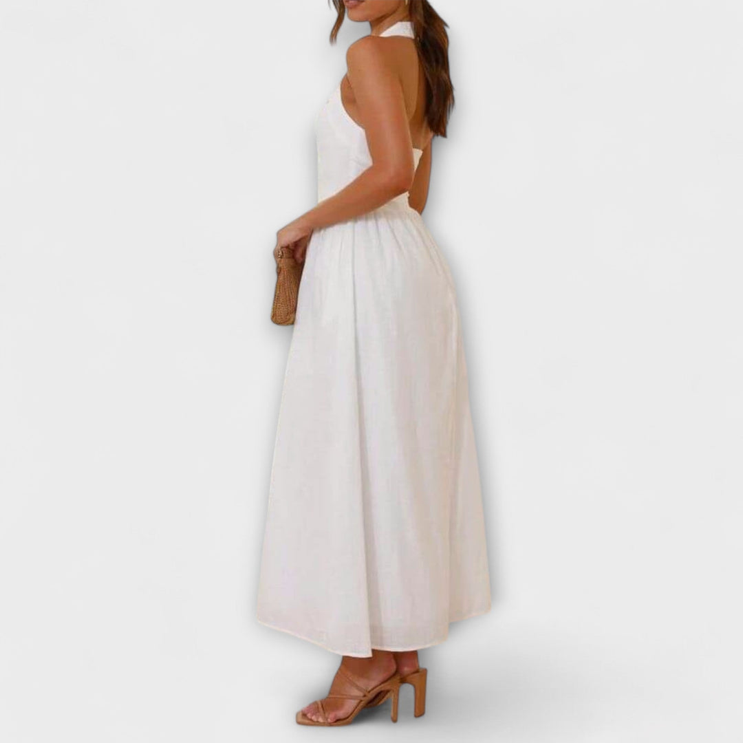 Lydia - Schwarzes Mid-Length-Halterkleid mit Taillendetail