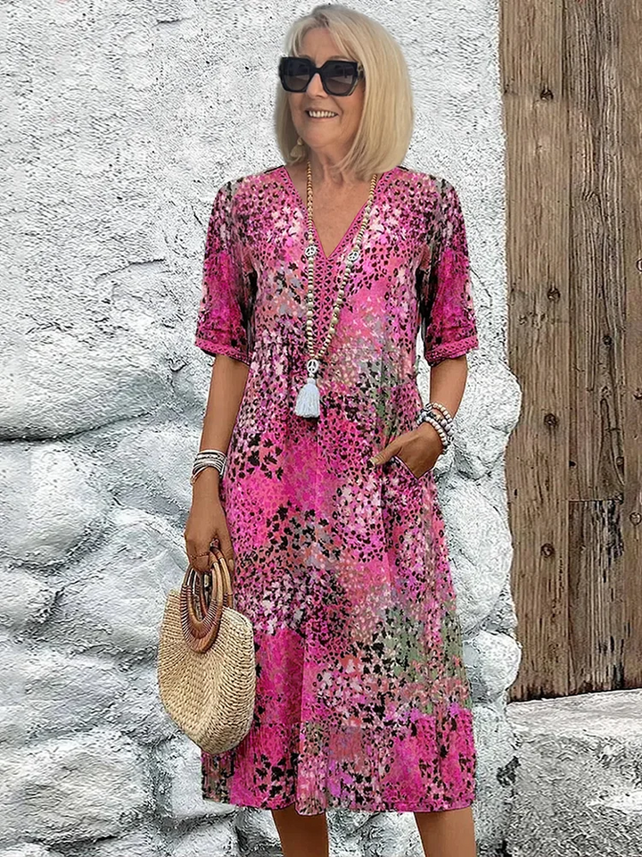 Lia - Rotes Midikleid mit Blütenmuster